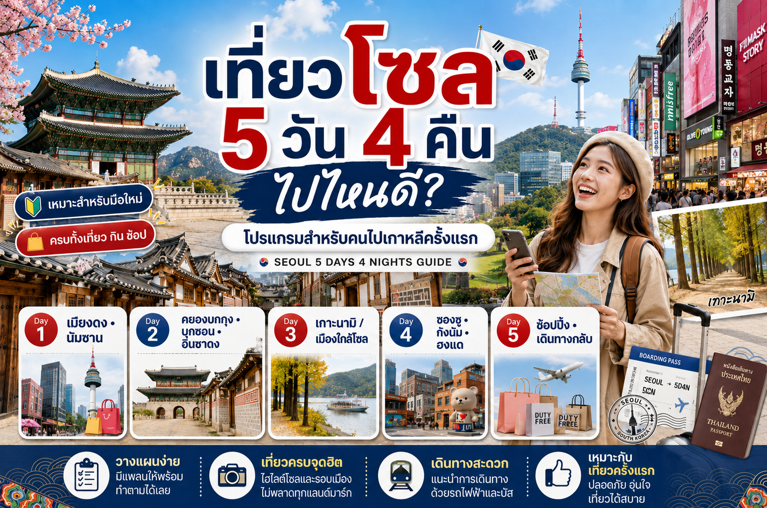 เที่ยวโซล 5 วัน 4 คืน ไปไหนดี? โปรแกรมสำหรับคนไปเกาหลีครั้งแรก